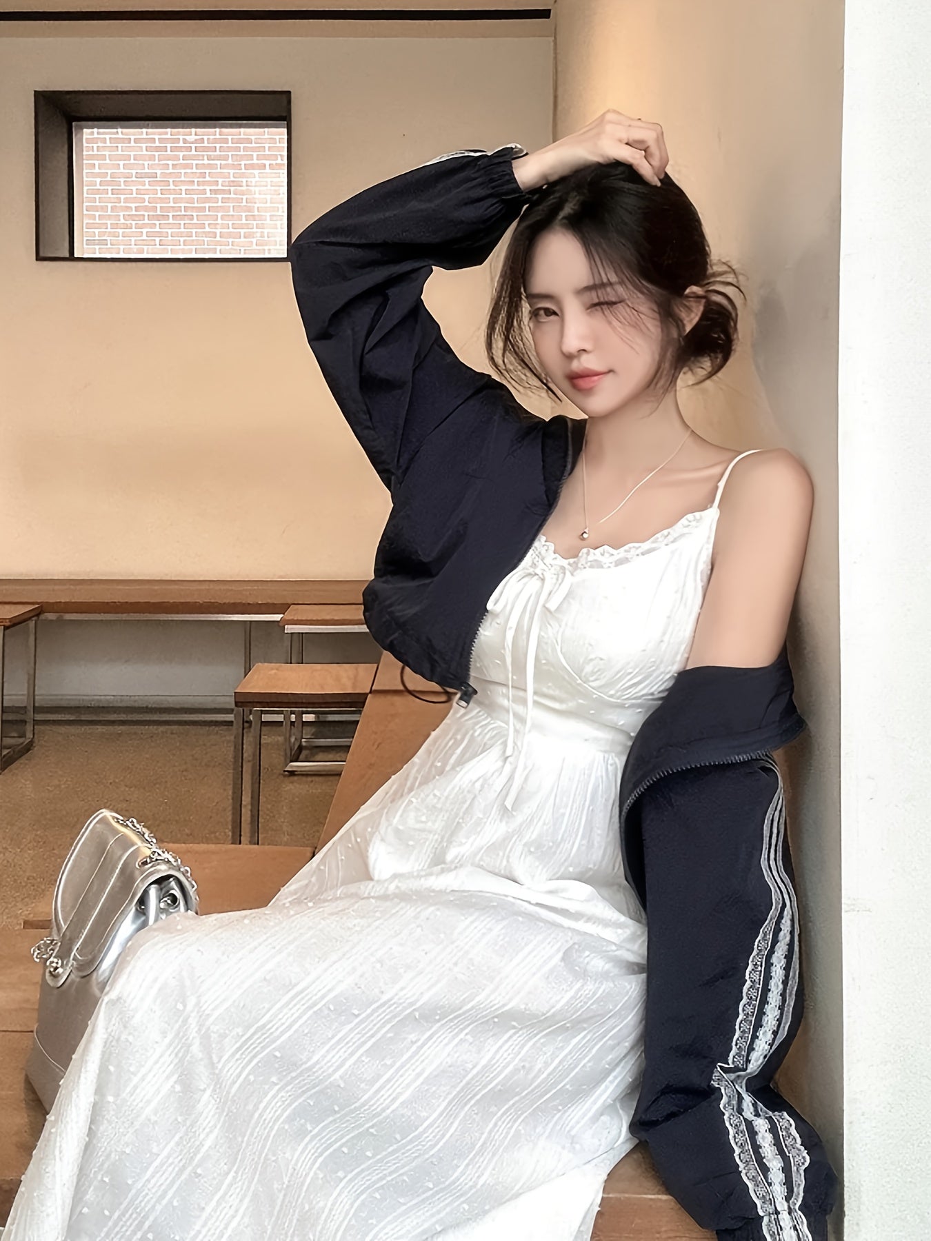 Contrast Lace Splicing Jacket for Women - 2025 Spring\u002FAutumn New Casual Loose Fit Versatile Trendy Top