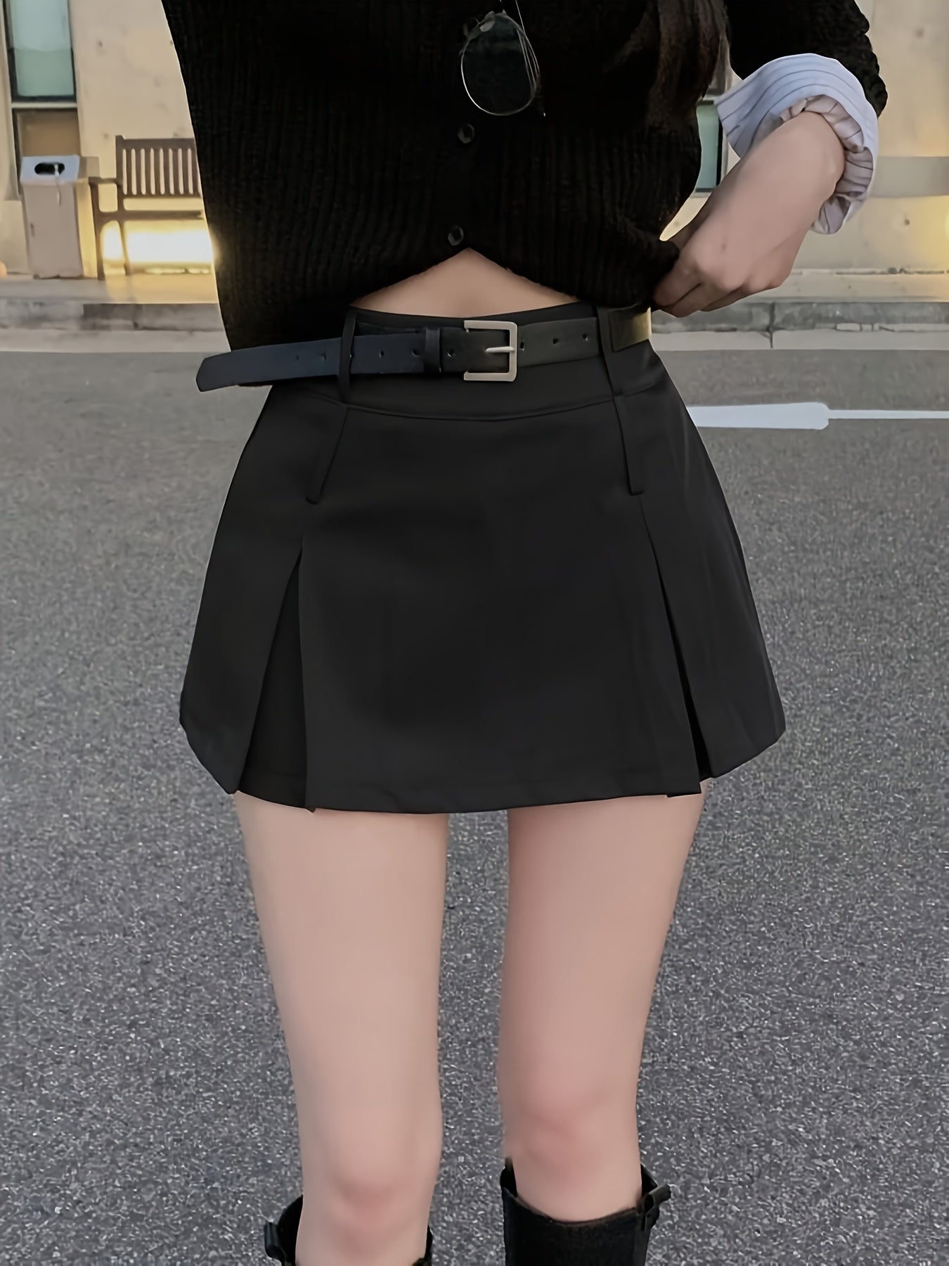 Women'S High-Waisted Pleated Mini Skirt - Black, A-Line, Zipper Closure, No Belt, Summer Fashion, Casual to Formal Wear, Casual Attire | Aline Skirt | Zipper Closure Skirt