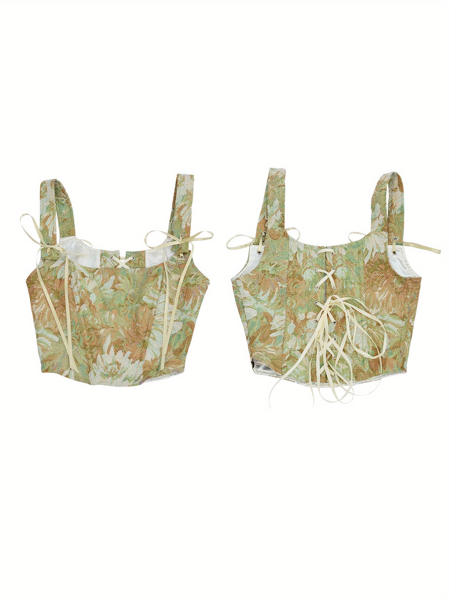 1pc Elegant Off-Shoulder Corset Tank Top for Women - Polyester Knit Fabric, All-Season Floral Slingback Vest with Tie Back Detail, Casual Summer Streetwear