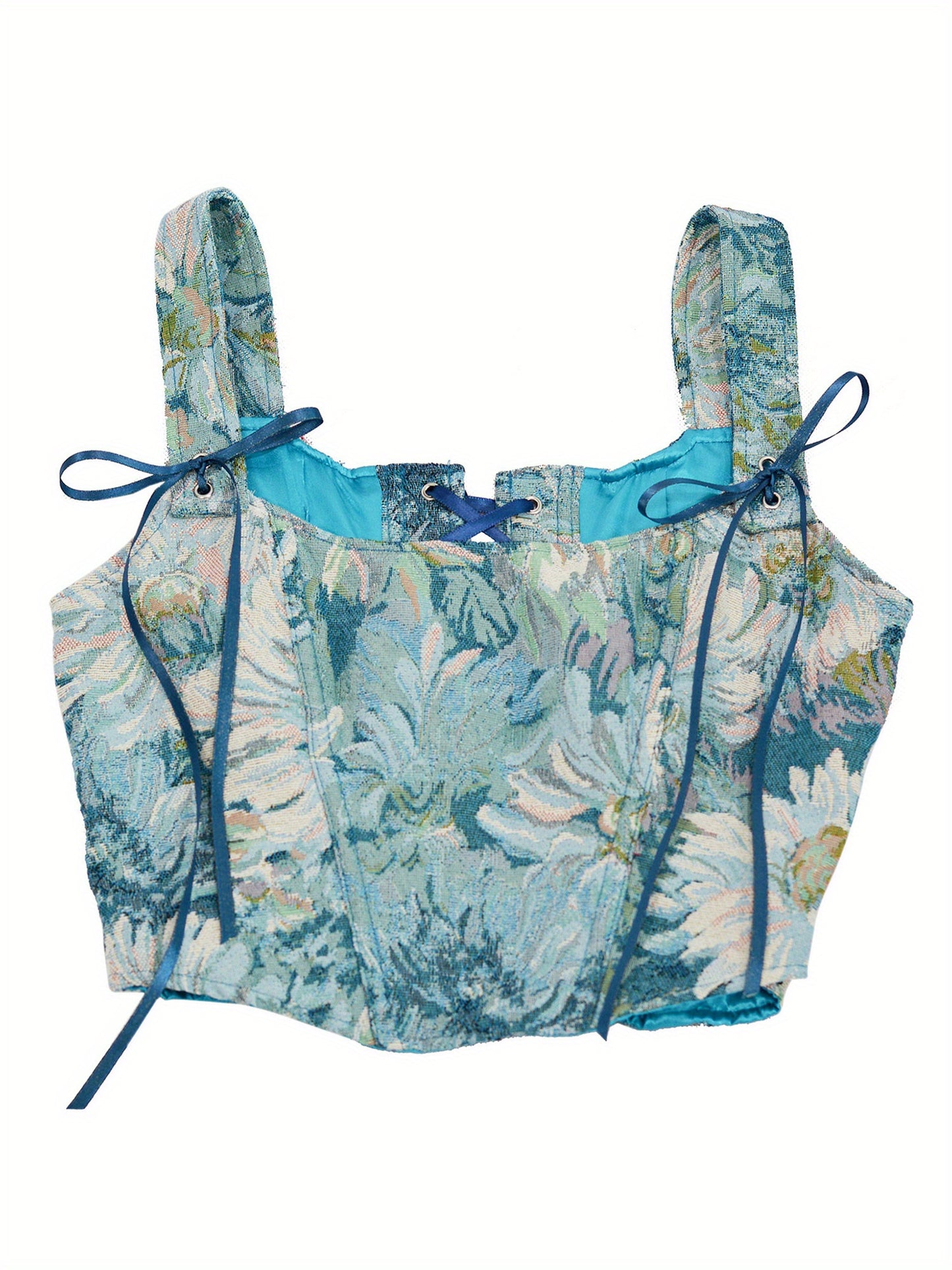 1pc Elegant Off-Shoulder Corset Tank Top for Women - Polyester Knit Fabric, All-Season Floral Slingback Vest with Tie Back Detail, Casual Summer Streetwear