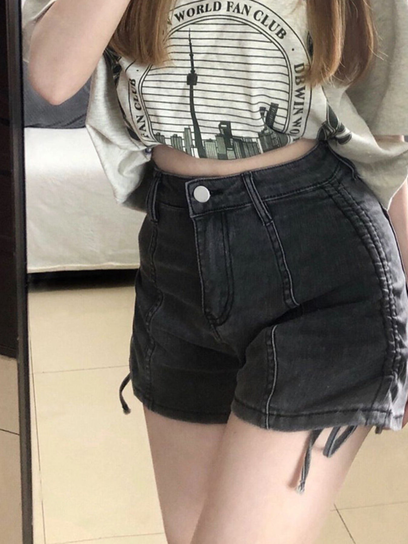 Women's High-Rise Denim Shorts with Side Drawstring Waist - Casual Summer Straight-Leg Jean Shorts for Beach, Club & Streetwear, Machine Washable