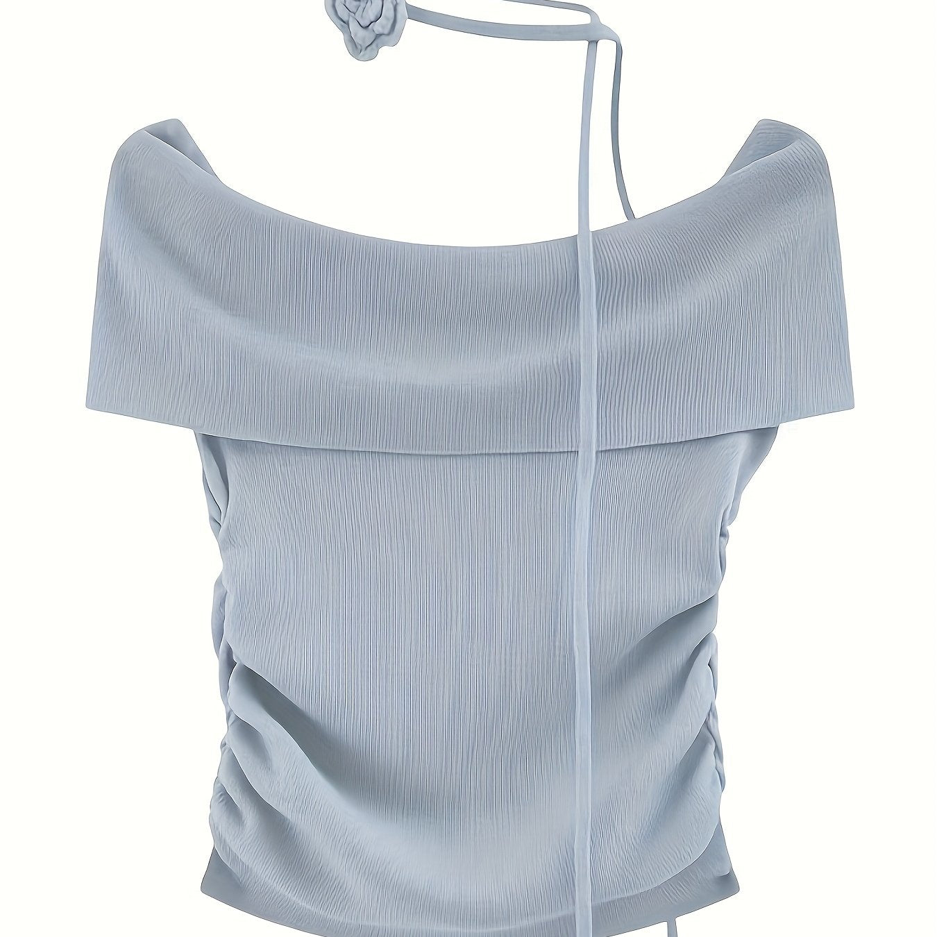 French-Inspired Off-the-Shoulder Floral Women's Top - Stretchy Shirt with Asymmetrical Hem, Lightweight 3-Season Machine-Washable Blouse for Casual & Formal Wear, Summer Fashion, Elegant Silhouette, Sleek Fit, Highelasticity Fabric