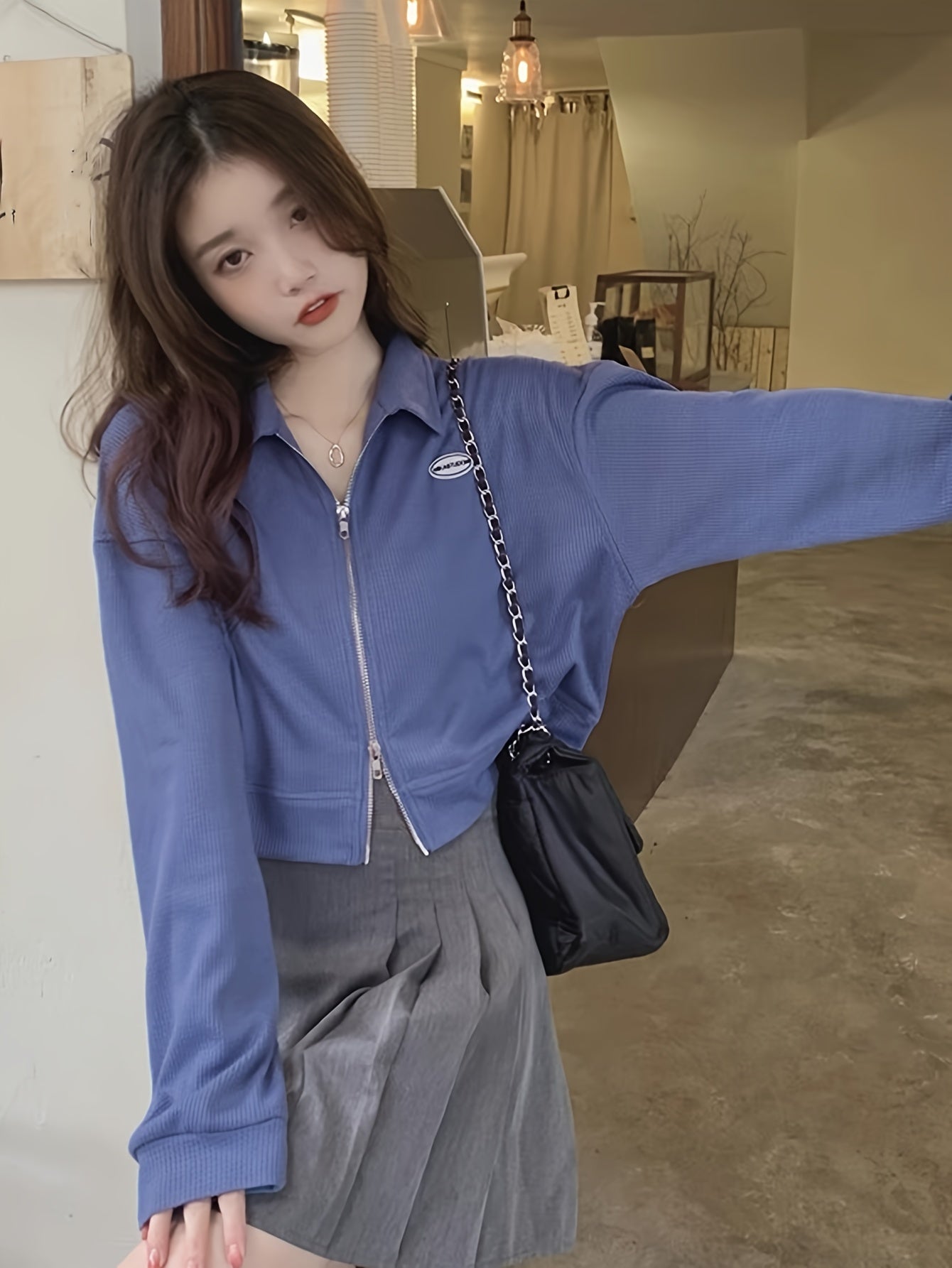 Timeless Appeal, Women's Fashion Long Sleeve Zipper Jacket, Korean Style Retro Versatile Loose-Fit Short Collar Top