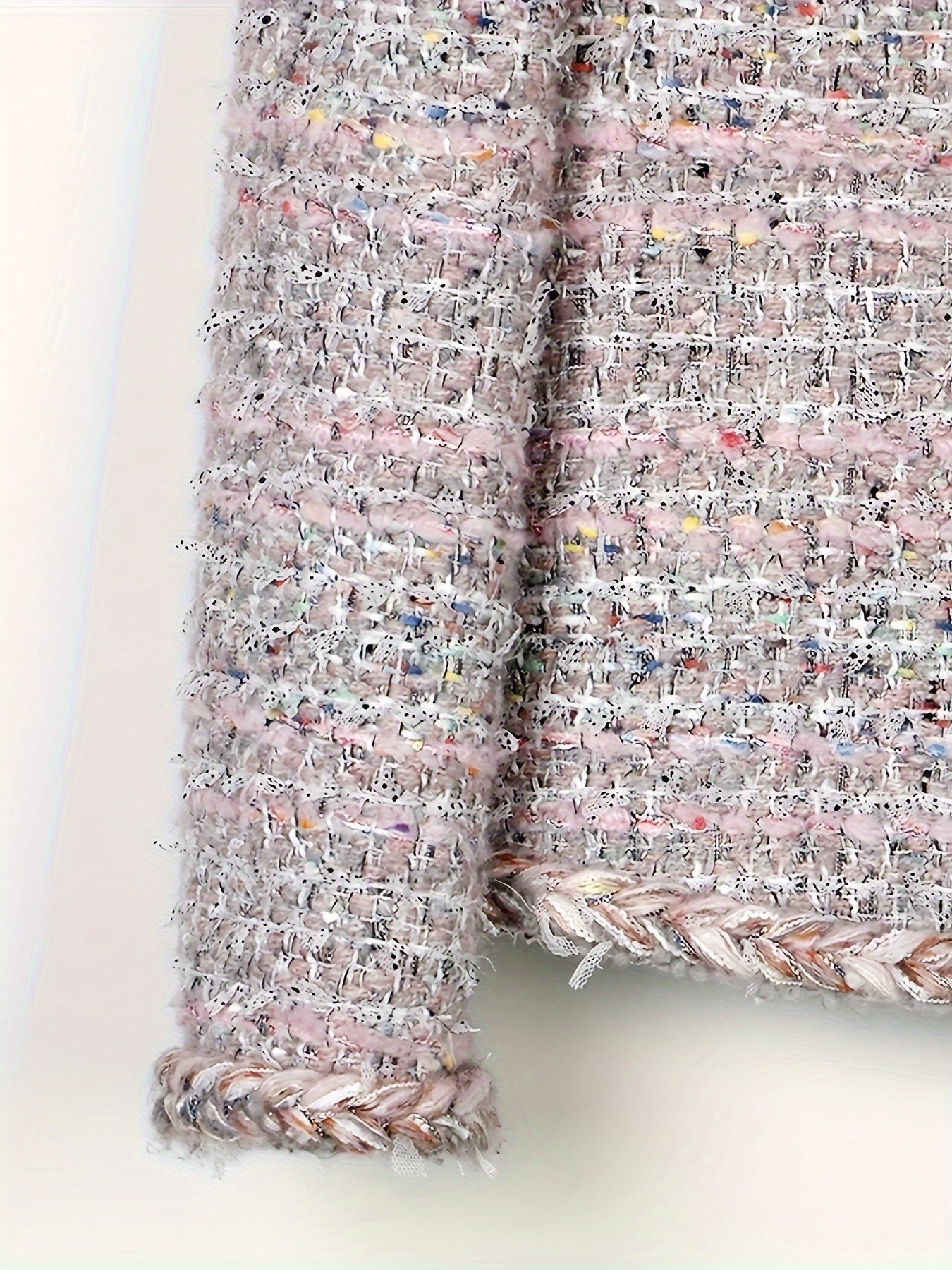 Chic Lightweight Tweed Blazer with Braided Detail - Long Sleeve, Button-Up, H-Silhouette, Beige & White Check Pattern, Perfect for Fall\u002FWinter Fashion, Autumn Winter Jacket | Hsilhouette Blazer | Elastane Comfort Fit