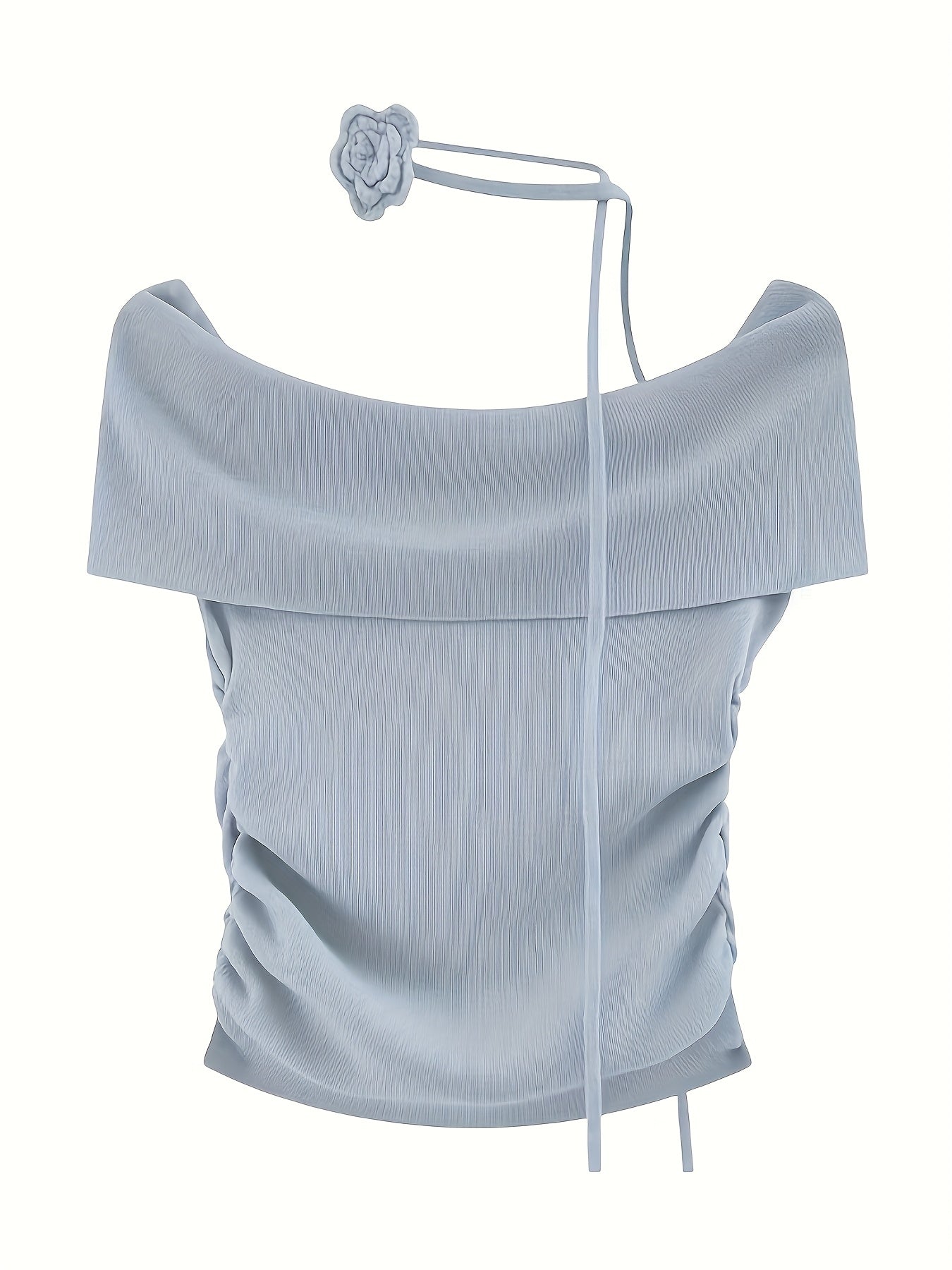 French-Inspired Off-the-Shoulder Floral Women's Top - Stretchy Shirt with Asymmetrical Hem, Lightweight 3-Season Machine-Washable Blouse for Casual & Formal Wear, Summer Fashion, Elegant Silhouette, Sleek Fit, Highelasticity Fabric