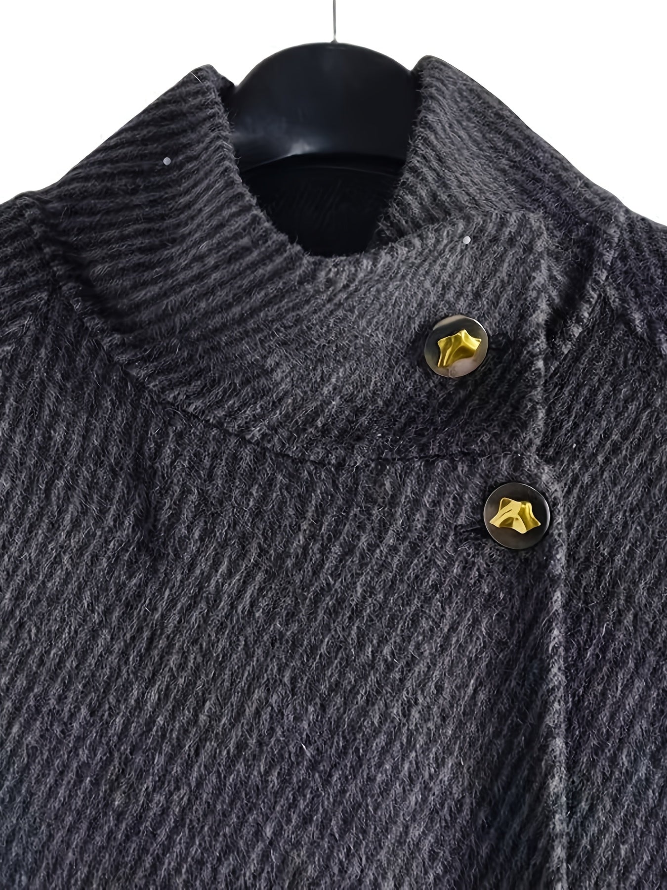 Autumn and Winter New Korean Style Stand Collar Loose Fit Long Over-the-Knee Wool Coat with Large Ribbed Pattern for Women