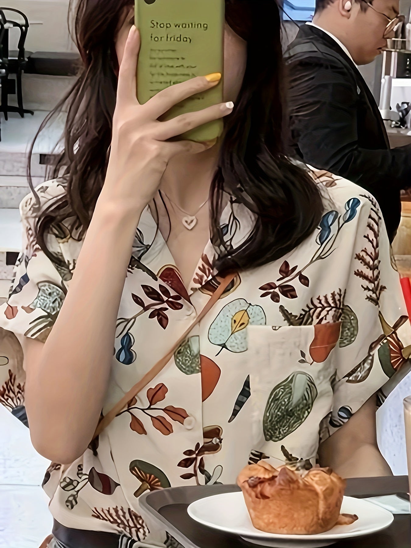 Women's Fashion Casual Loose Short Sleeve Shirt, New Summer Retro Hong Kong Style Printed Half-Sleeve Top
