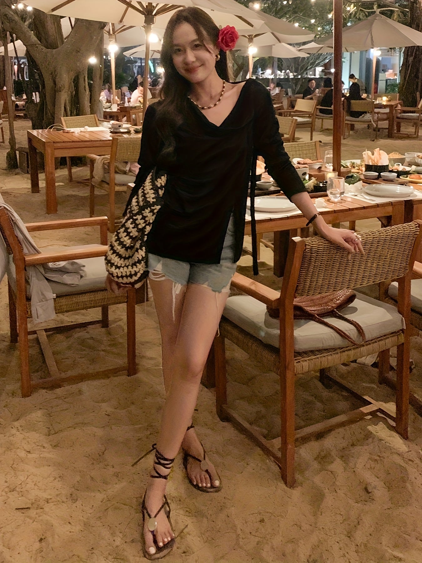 Night Lili Shirt Elegant Style Acetate Ribbon Neck Long Sleeve Shirt