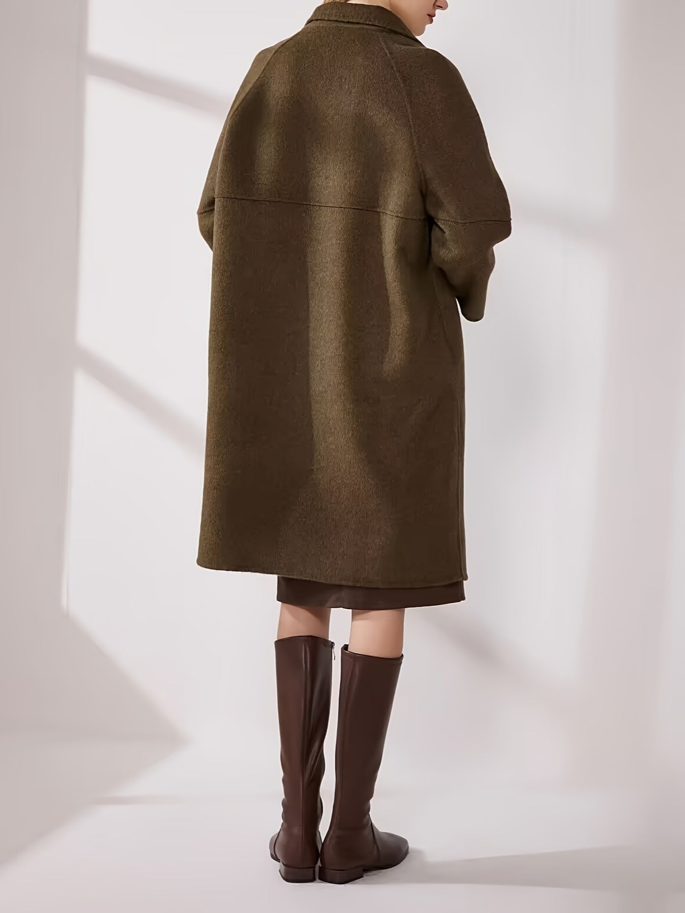 Women'S Elegant Brown Coat Jacket - Long Sleeve, Button-Up Front, Flap Pockets, Double-Breasted Design, Winter Style, Machine Washable, Winter Outerwear | Classic Long Sleeve | Structured Fit, Winter Clothes