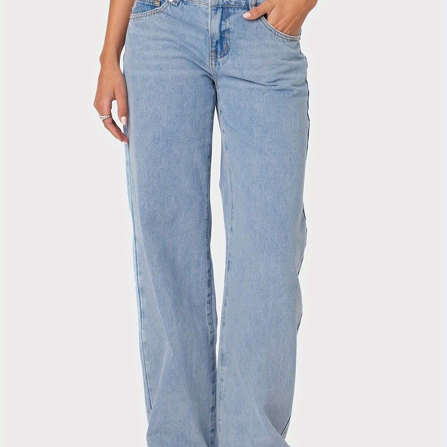 Plus Size Wide Leg Faux Denim for Women - Casual All-Season Long Faux Denim Trousers, Slight Stretch Cotton Blend Solid Color Pants with Button Fly