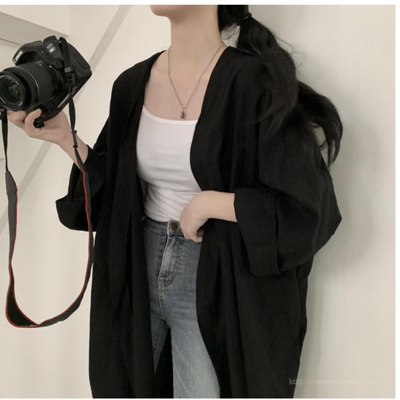Women Long Cardigan Simple Solid Color Long Sleeve Loose Fit Bottom Split Slim Coat Summer Long Sunscreen Jacket