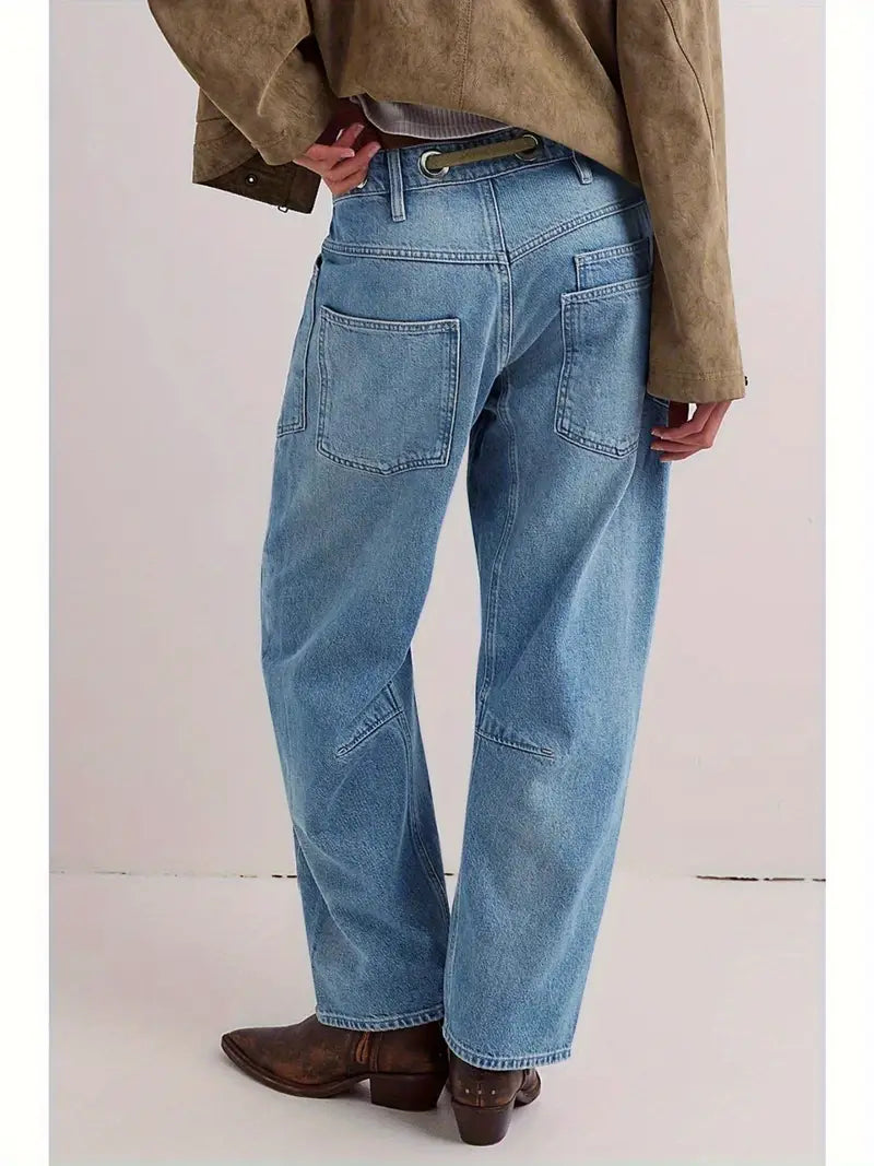 Women'S Boyfriend Jeans-like Pants - Loose Fit Spaghetti Strap Trousers with Drawstring Waist, All-Season Casual Pants for Everyday & Formal Outfits, Non-Stretchy Structured Legs