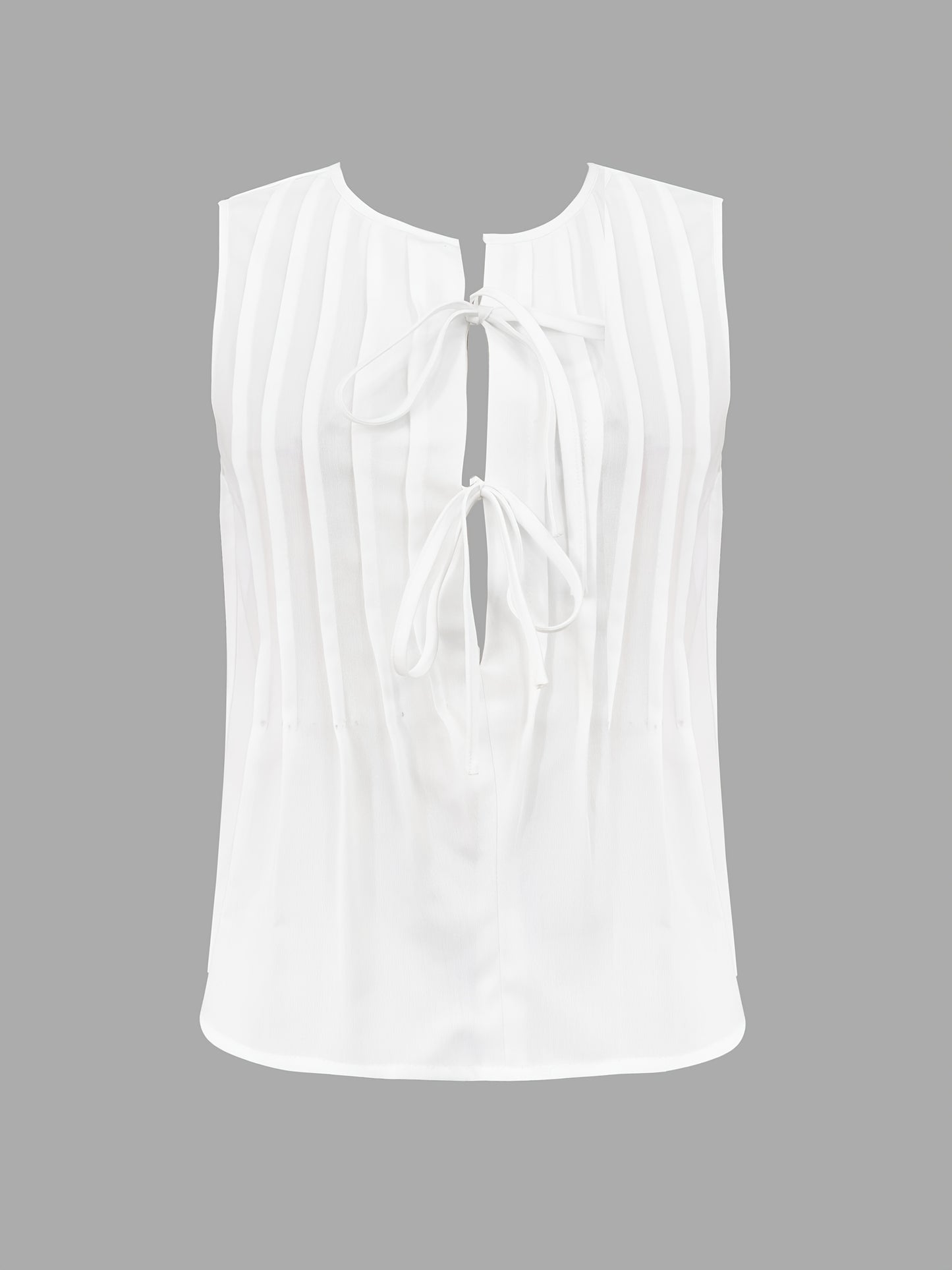 Women'S Sleeveless Bow Tie Front Blouse - Elegant White Ruffled Cardigan Top with Keyhole Detail, All-Season Stylish Shirt for Adults, Casual Attire Top|Ruffled Sleeveless Top|Keyhole Detail Top