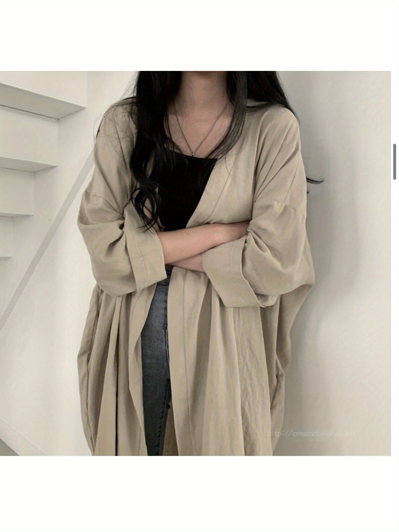 Women Long Cardigan Simple Solid Color Long Sleeve Loose Fit Bottom Split Slim Coat Summer Long Sunscreen Jacket