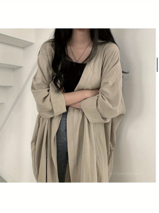 Women Long Cardigan Simple Solid Color Long Sleeve Loose Fit Bottom Split Slim Coat Summer Long Sunscreen Jacket