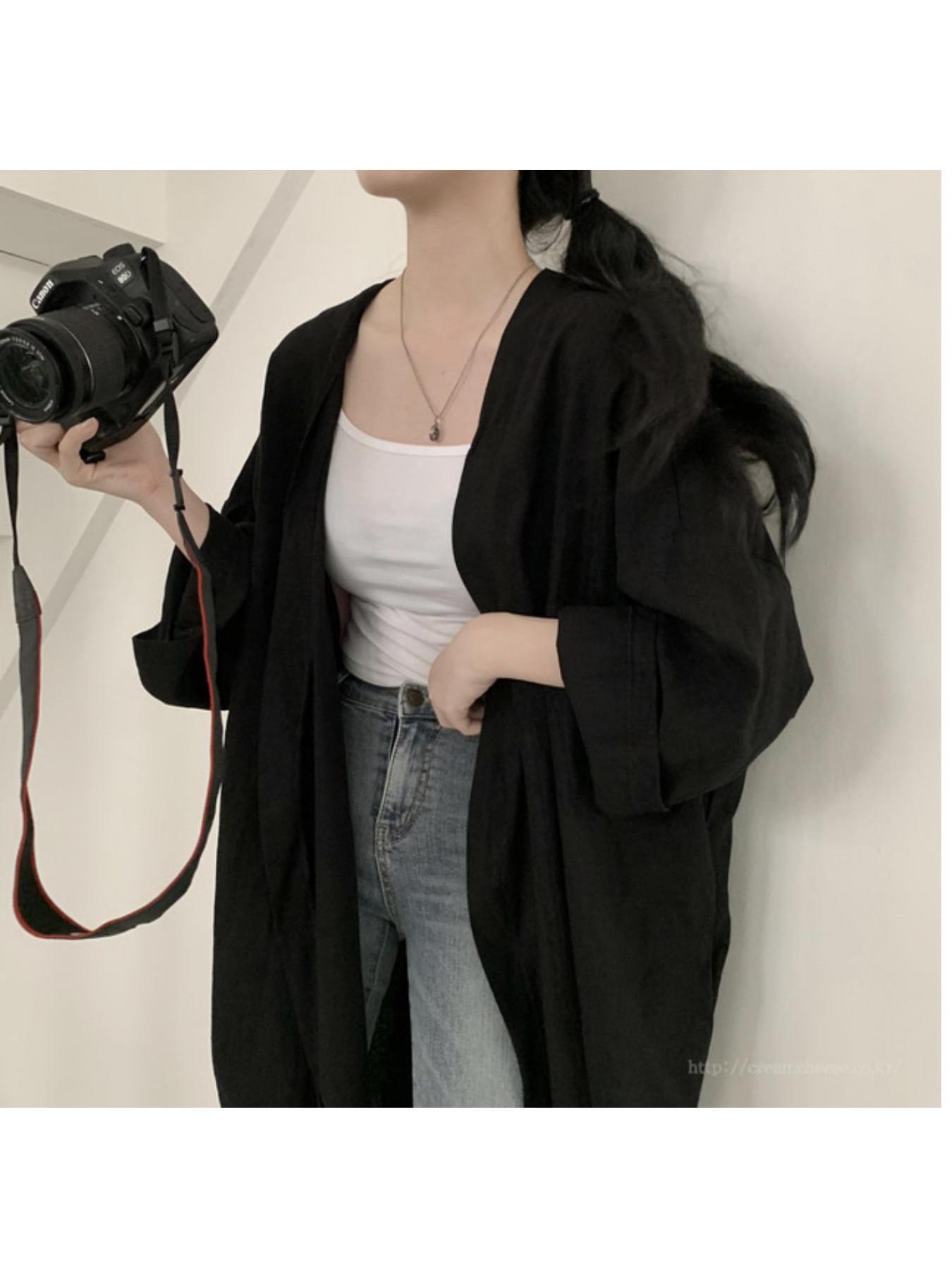 Women Long Cardigan Simple Solid Color Long Sleeve Loose Fit Bottom Split Slim Coat Summer Long Sunscreen Jacket