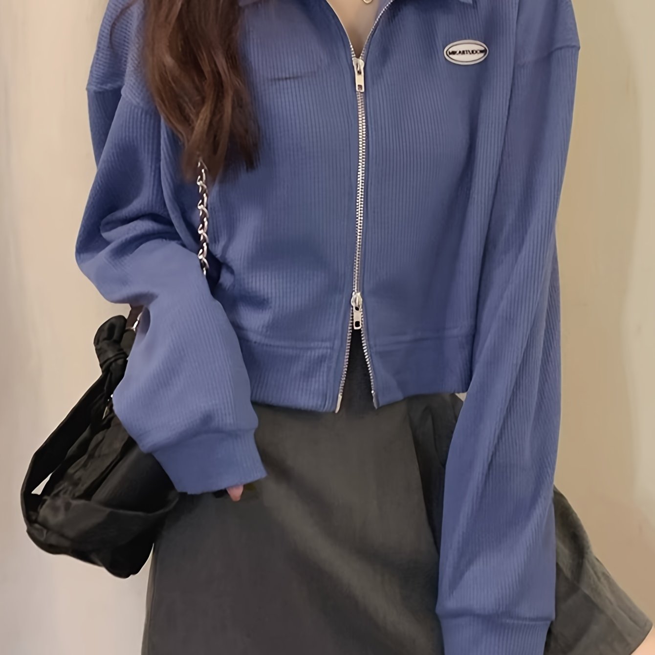 Timeless Appeal, Women's Fashion Long Sleeve Zipper Jacket, Korean Style Retro Versatile Loose-Fit Short Collar Top