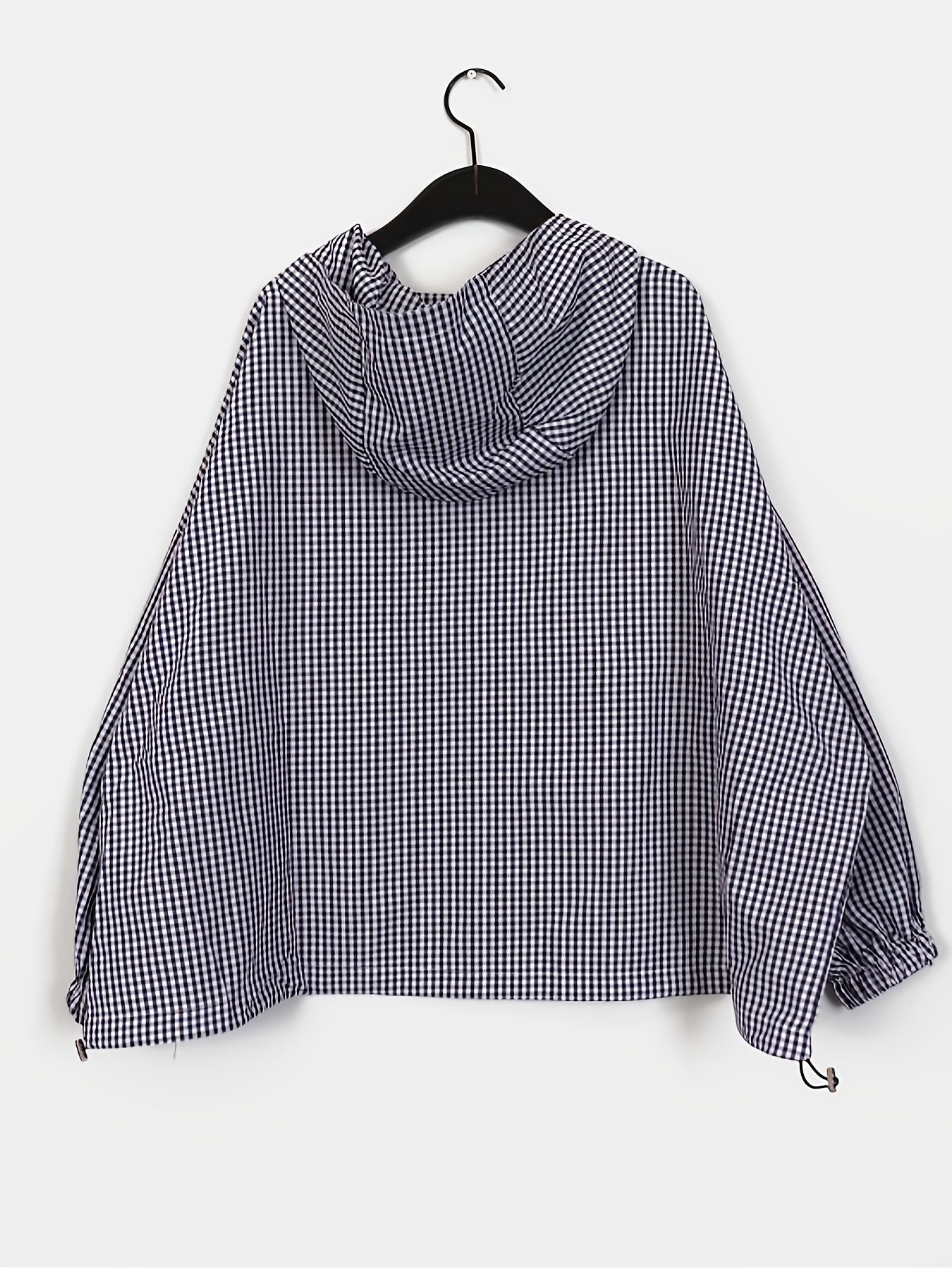 Women'S Lightweight Plaid Hooded Jacket - Casual Chic Long Sleeve Zipper Front Coat with Pockets, Black & White Checkered Pattern, Perfect for Fall\u002FWinter Outings, Fall Winter Apparel | Checkered Pattern Jacket | Zippered Jacket