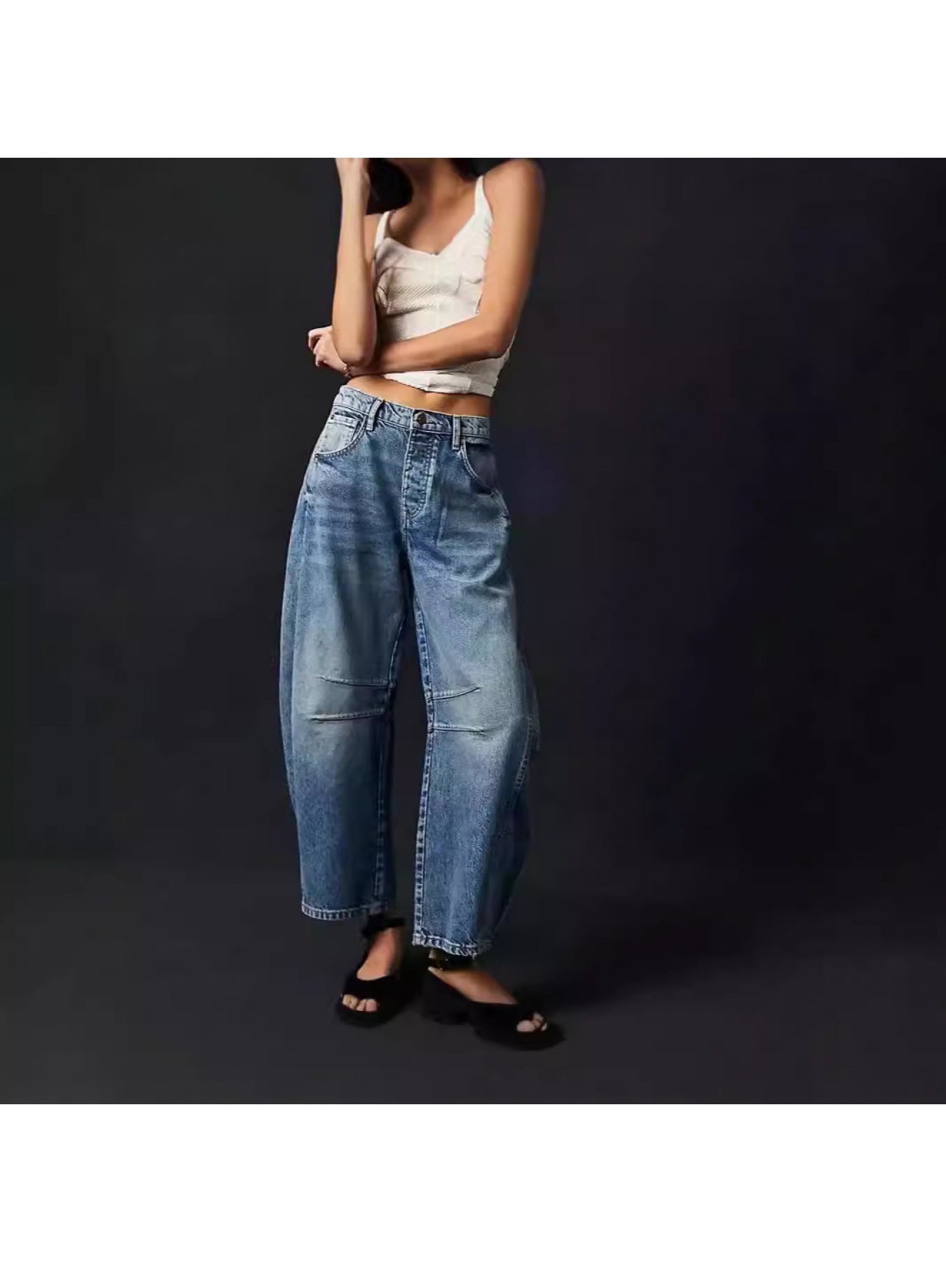 Loose Wide-Leg Pants Mid-Low Waist Washed Trousers Women