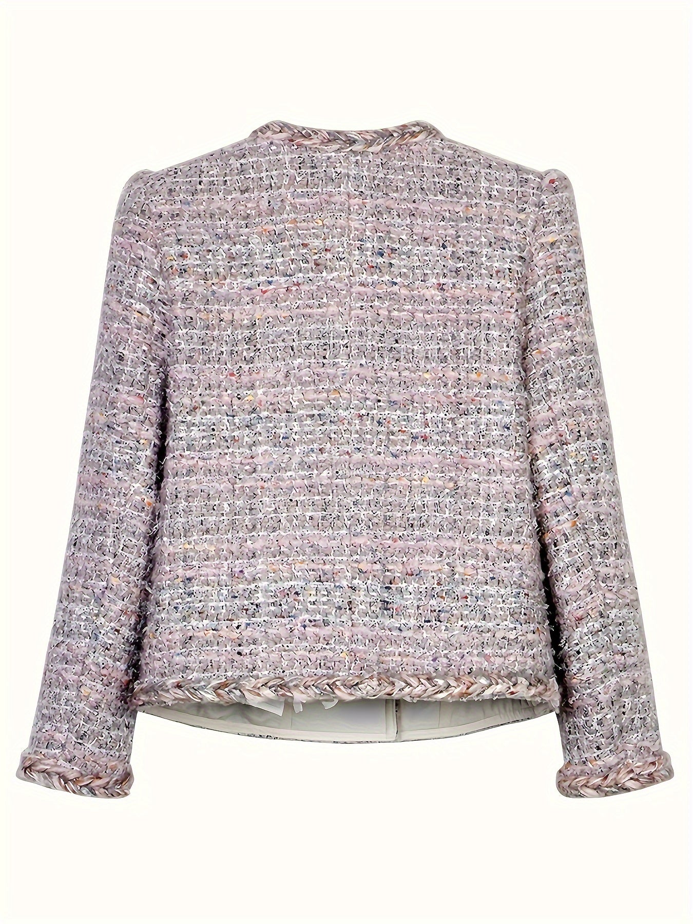 Chic Lightweight Tweed Blazer with Braided Detail - Long Sleeve, Button-Up, H-Silhouette, Beige & White Check Pattern, Perfect for Fall\u002FWinter Fashion, Autumn Winter Jacket | Hsilhouette Blazer | Elastane Comfort Fit