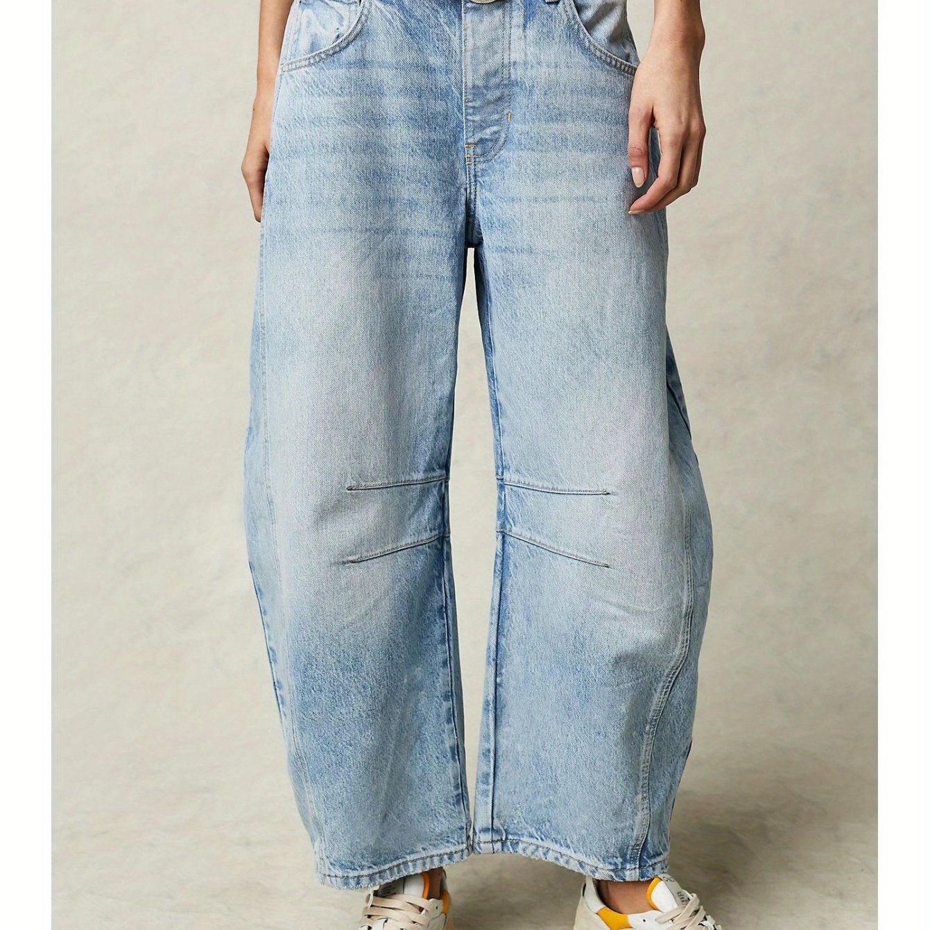 Women's Mid-Low Waist Loose Wide-Leg Jeans - Vintage Washed Denim Pants with Belt Loops & Pockets, All-Season Casual Trousers, Machine Washable