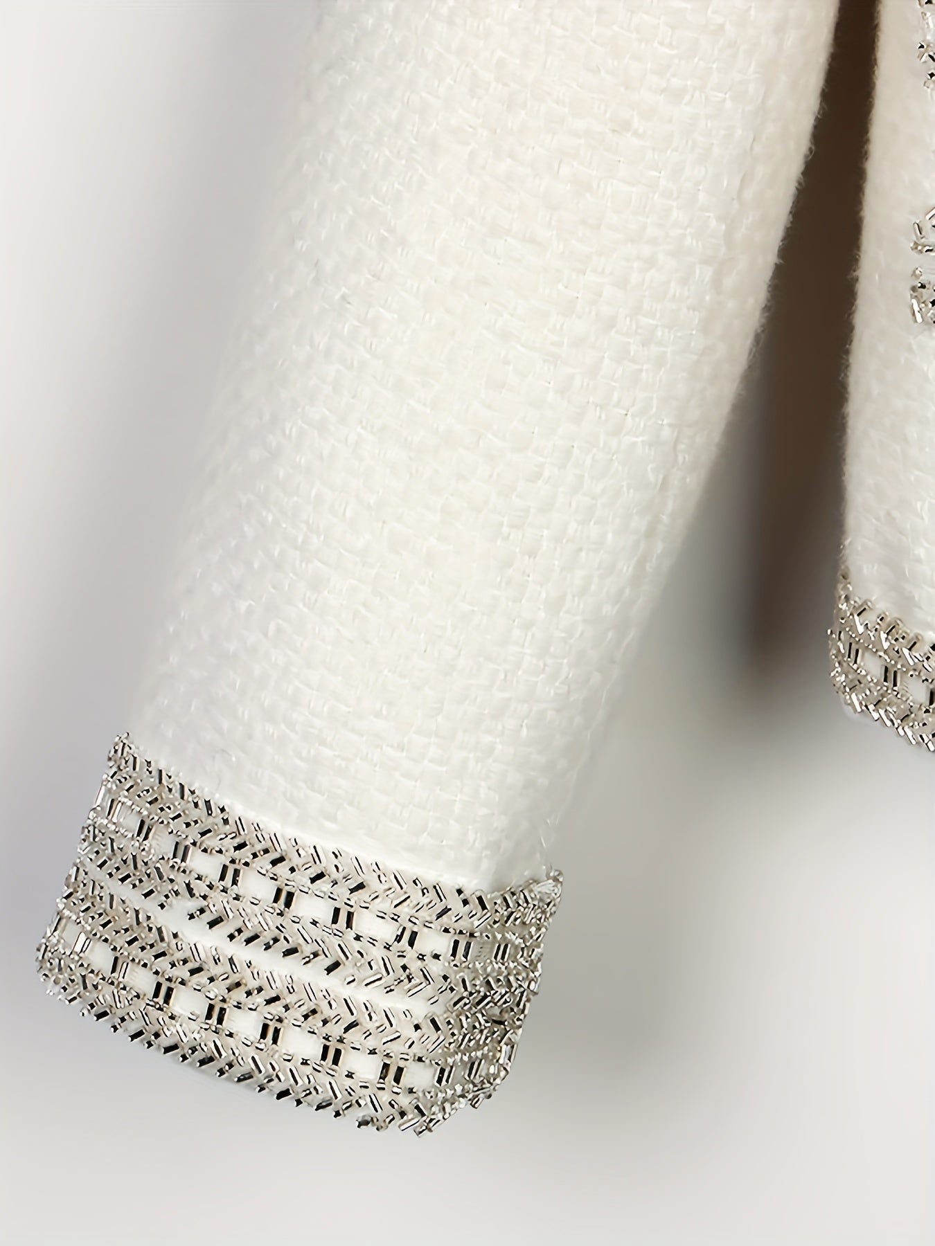 Elegant French-Inspired Long Sleeve Cardigan for Women - Beaded, Double-Breasted, Round Neck, Cream Wool Blend, Perfect for Fall & Winter, Versatile Fashion|Vintage Style|Spandex Blend