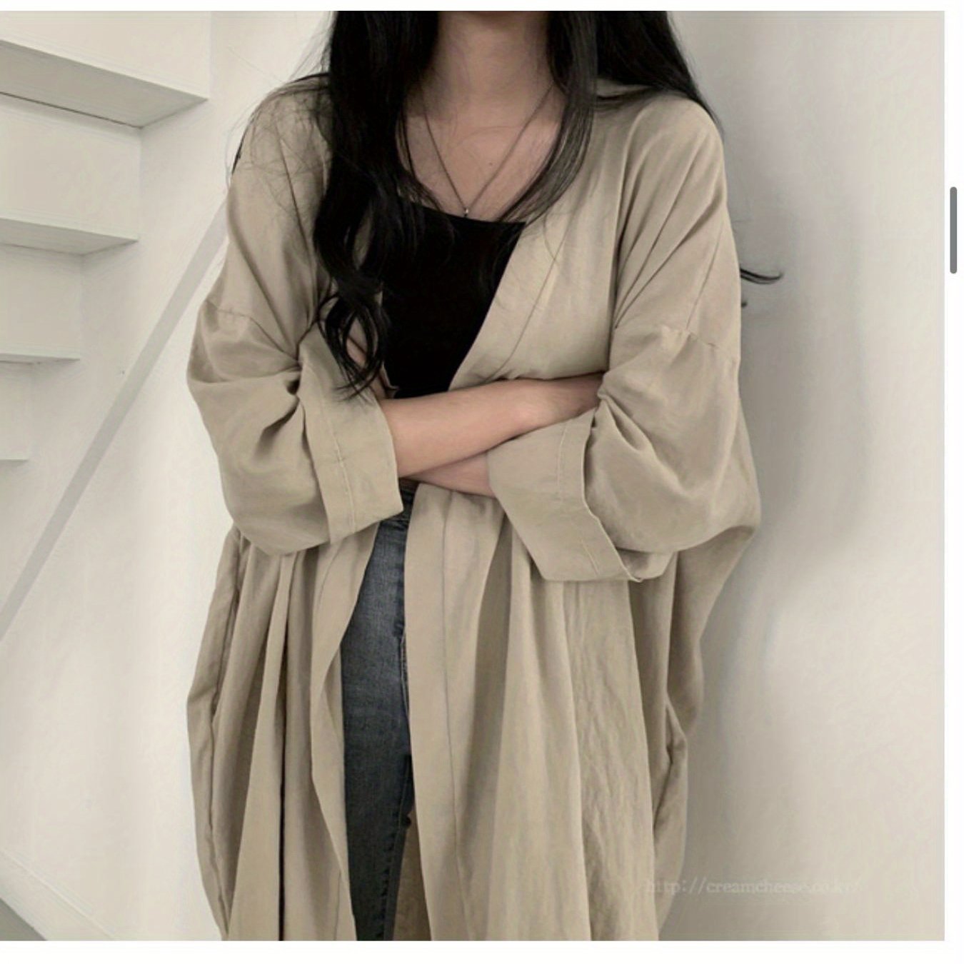 Women Long Cardigan Simple Solid Color Long Sleeve Loose Fit Bottom Split Slim Coat Summer Long Sunscreen Jacket