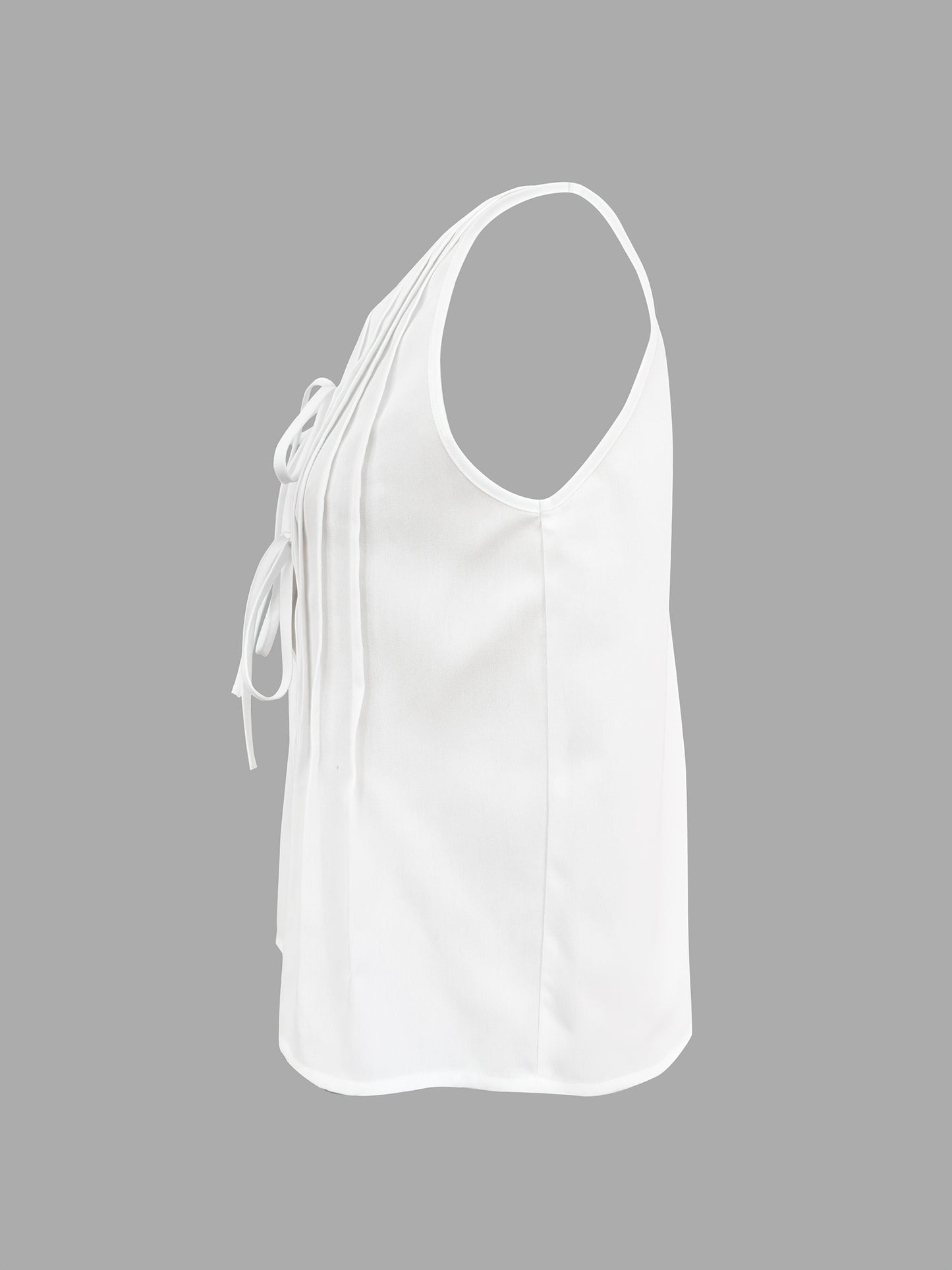 Women'S Sleeveless Bow Tie Front Blouse - Elegant White Ruffled Cardigan Top with Keyhole Detail, All-Season Stylish Shirt for Adults, Casual Attire Top|Ruffled Sleeveless Top|Keyhole Detail Top