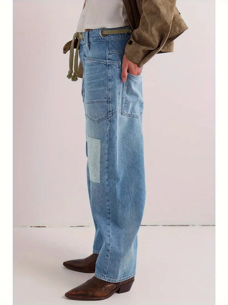 Women'S Boyfriend Jeans-like Pants - Loose Fit Spaghetti Strap Trousers with Drawstring Waist, All-Season Casual Pants for Everyday & Formal Outfits, Non-Stretchy Structured Legs