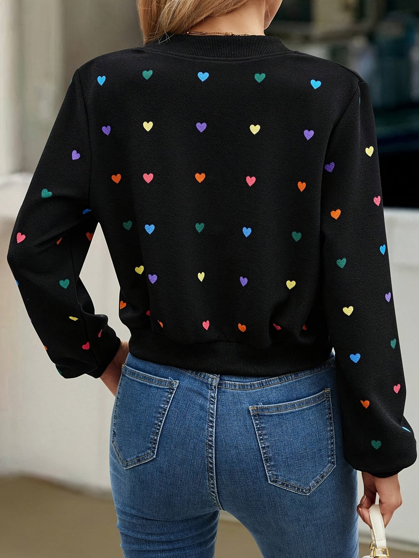 Women's Jacket - Black with Multicolor Hearts, All-Season Outerwear for Everyday & Formal Events, Machine Washable Women's Coat, Event Casual Wear, Easycare Material