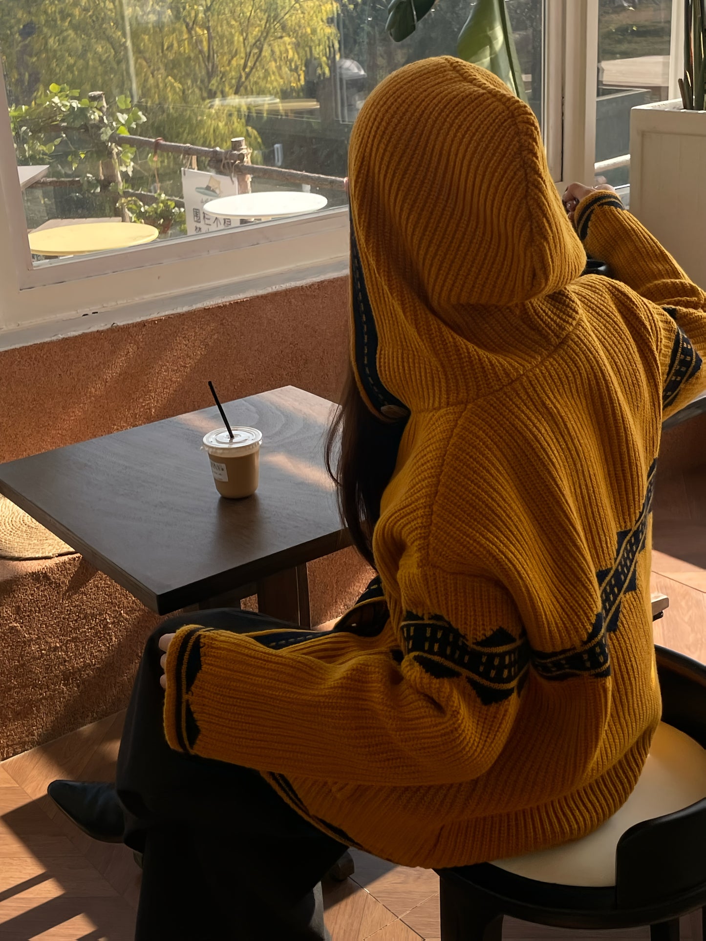 Luxurious 100% Merino Wool Women'S Cardigan with Hood - Elegant V-Neck, Long Sleeve, Striped Pattern, Thick Casual Knit Outerwear for Fall\u002FWinter, Plush Warmth, Stylish and Cozy
