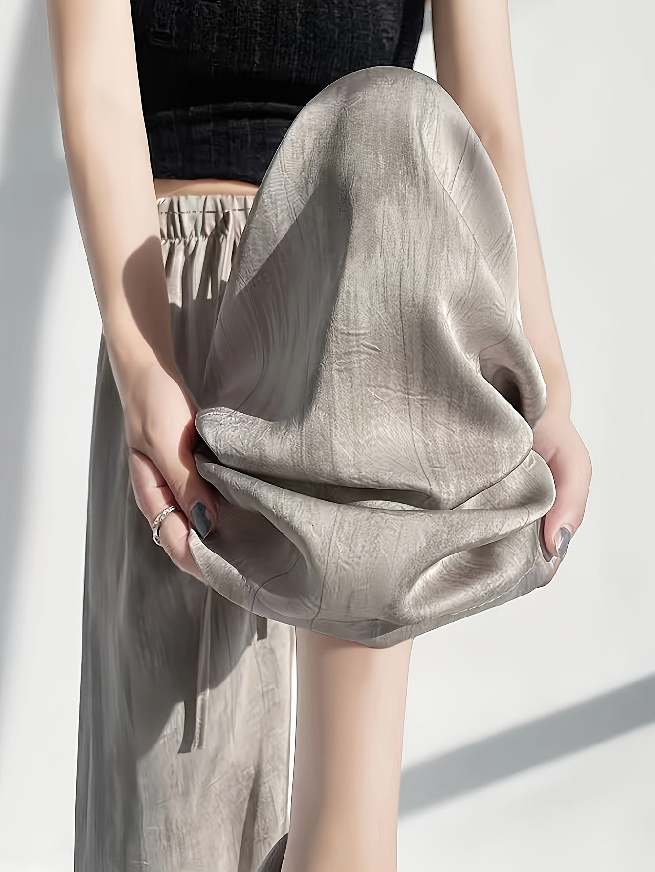 Women'S Elegant High-Waisted Wide-Leg Pants - Ice Sliky Fiber Fabric, Breathable & Lightweight, Loose Fit with Drawstring Waist, Solid Color for Casual & Formal Wear, High Waisted Leggings