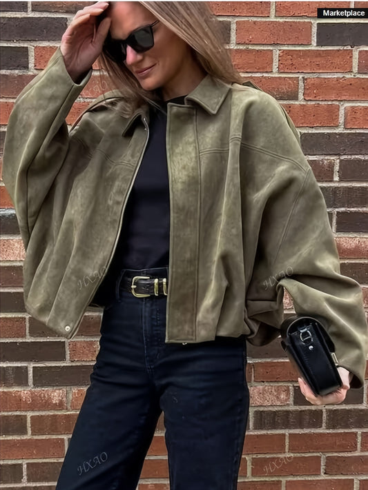 Women'S Stylish Olive Green Corduroy Jacket - Oversized Loose Fit with Belted Waist, Long Sleeves, and Button-Up Front, Perfect for Casual or Chic Outfits, Casual Wear Jacket | Belted Jacket | Buttonup Jacket