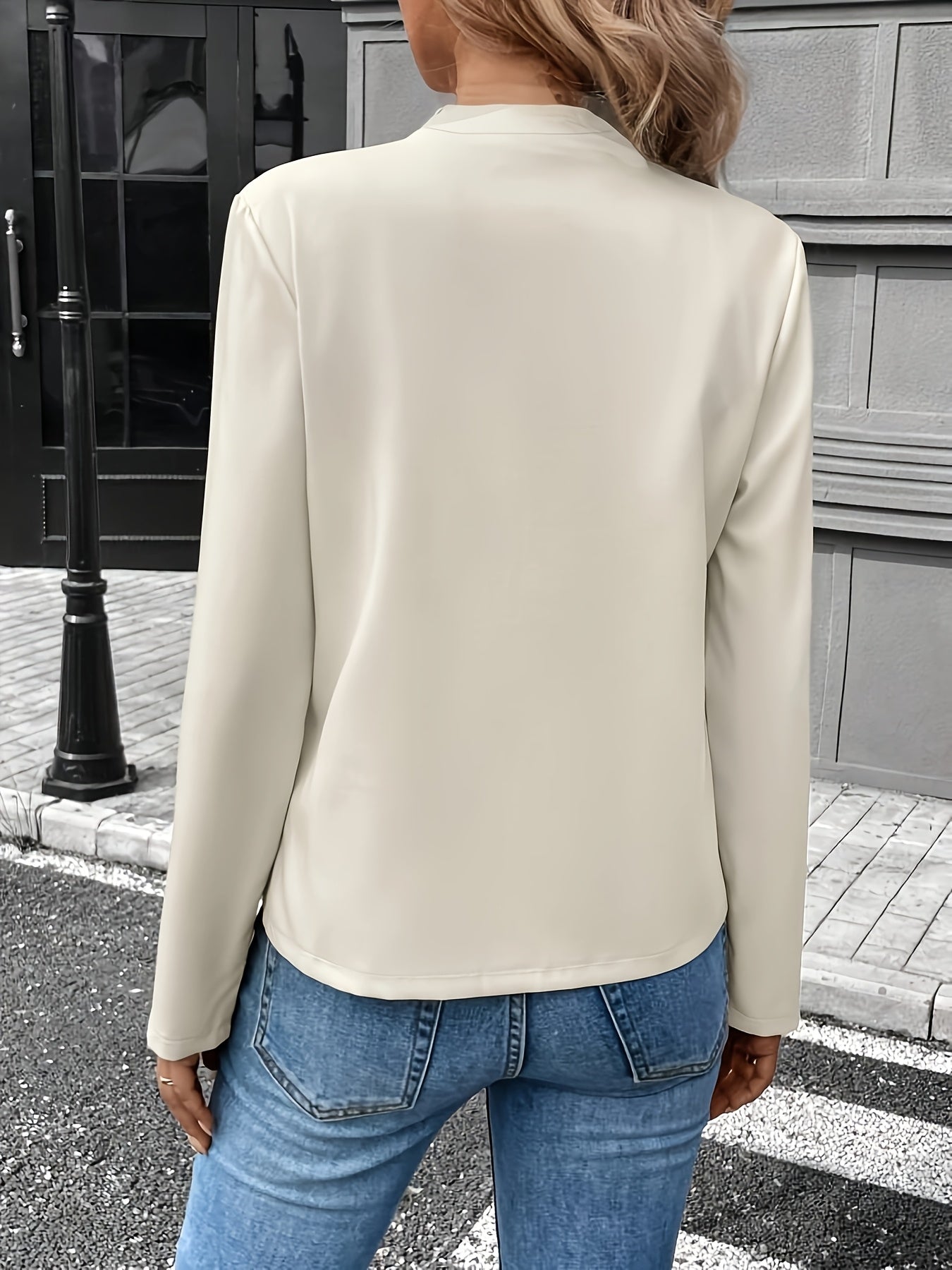 Women'S Elegant Beige Blazer Jacket - Solid Color Cardigan with Notched Lapel, Long Sleeves, Versatile for Spring\u002FFall, Perfect for Casual or Office Wear, Versatile Fashion Piece | Notched Lapel Jacket | Structured Design