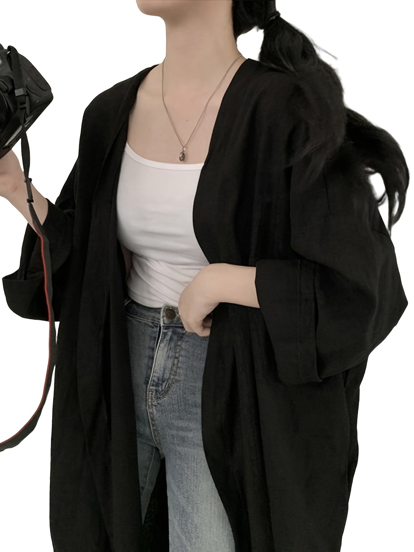 Women Long Cardigan Simple Solid Color Long Sleeve Loose Fit Bottom Split Slim Coat Summer Long Sunscreen Jacket