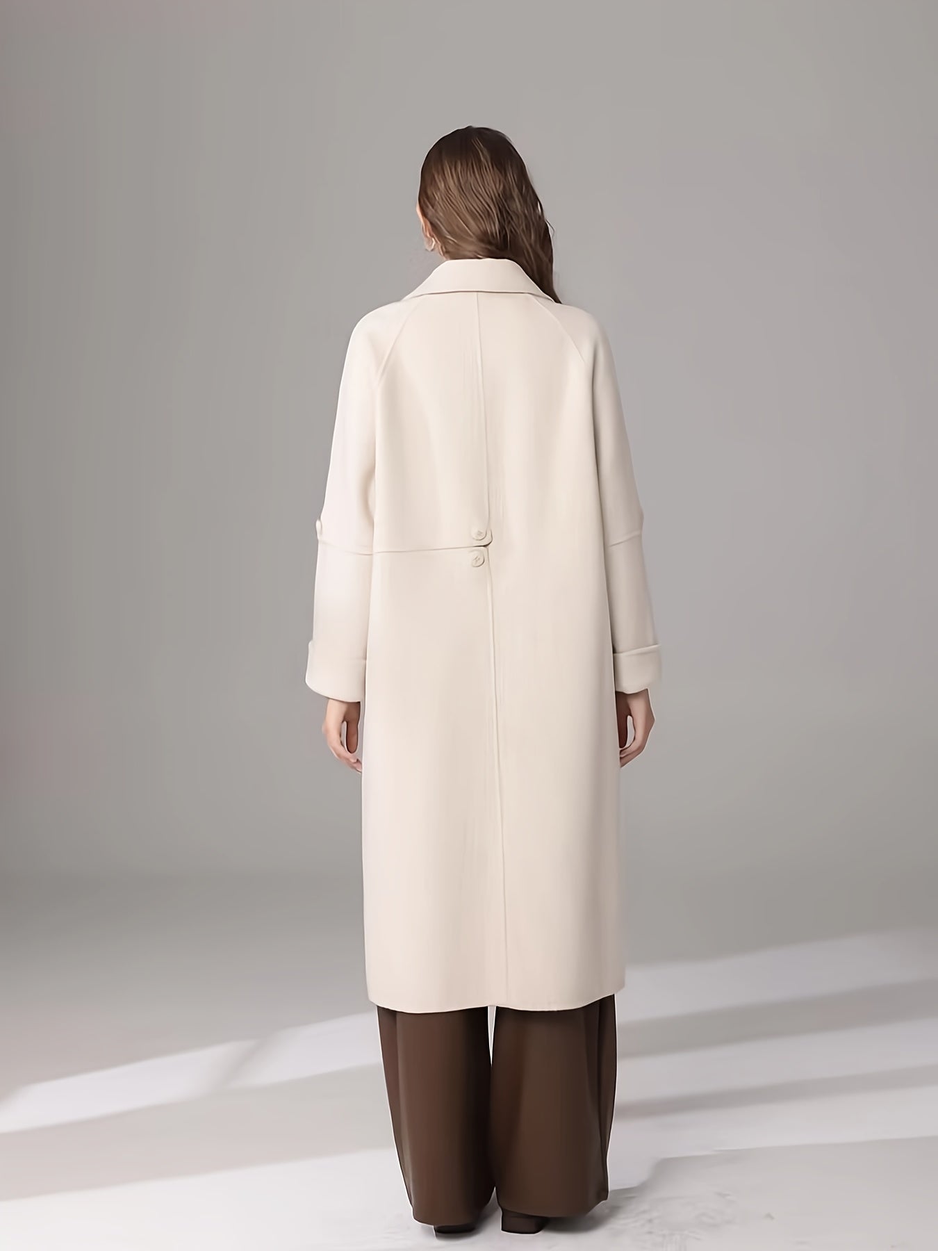 Elegant White Long Coat for Women - Chic Long Sleeve, Button-Up, Flap Pockets, Polyester Blend, Perfect for Fall\u002FWinter Fashion, Stylish Outerwear | Chic Long Coat | Polyester Blend Coat