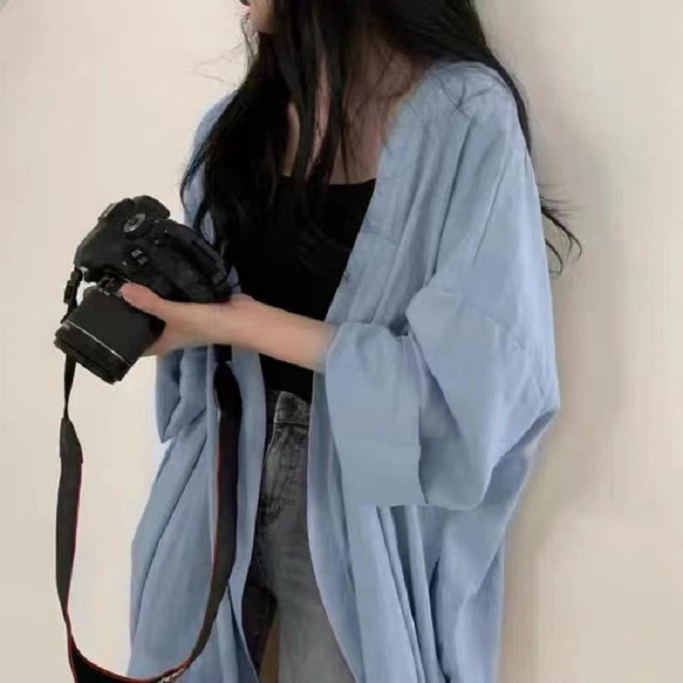 Women Long Cardigan Simple Solid Color Long Sleeve Loose Fit Bottom Split Slim Coat Summer Long Sunscreen Jacket