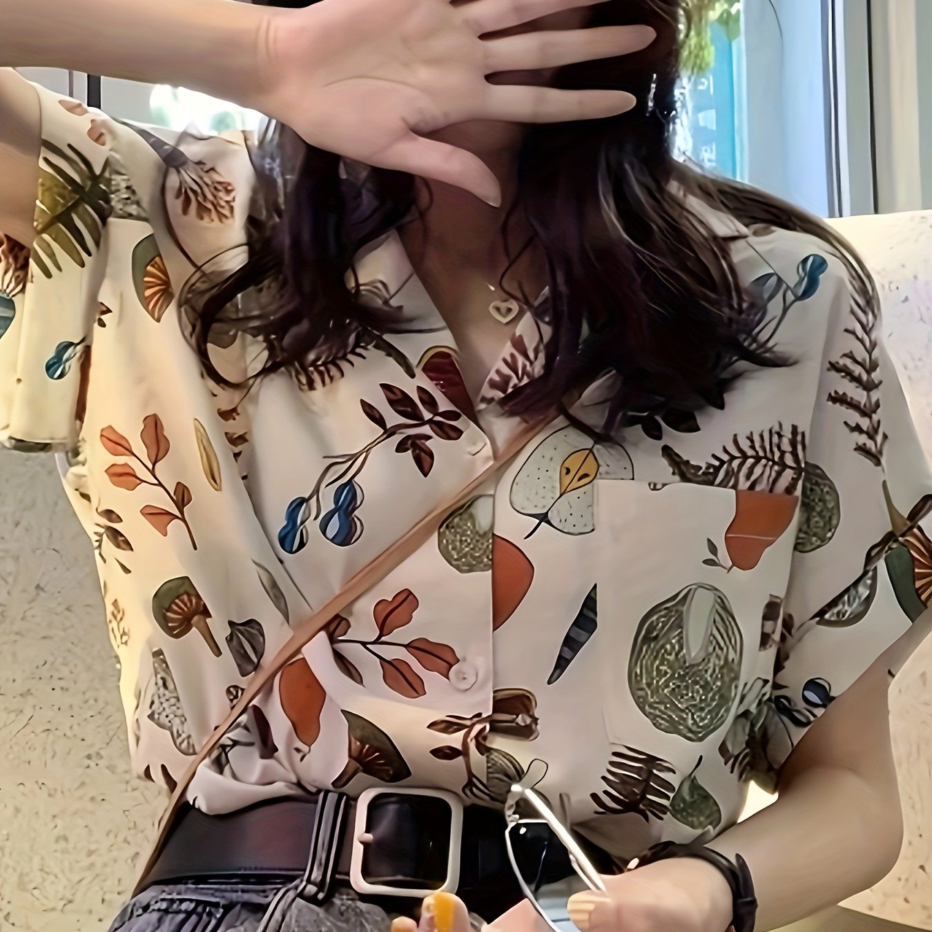 Women's Fashion Casual Loose Short Sleeve Shirt, New Summer Retro Hong Kong Style Printed Half-Sleeve Top