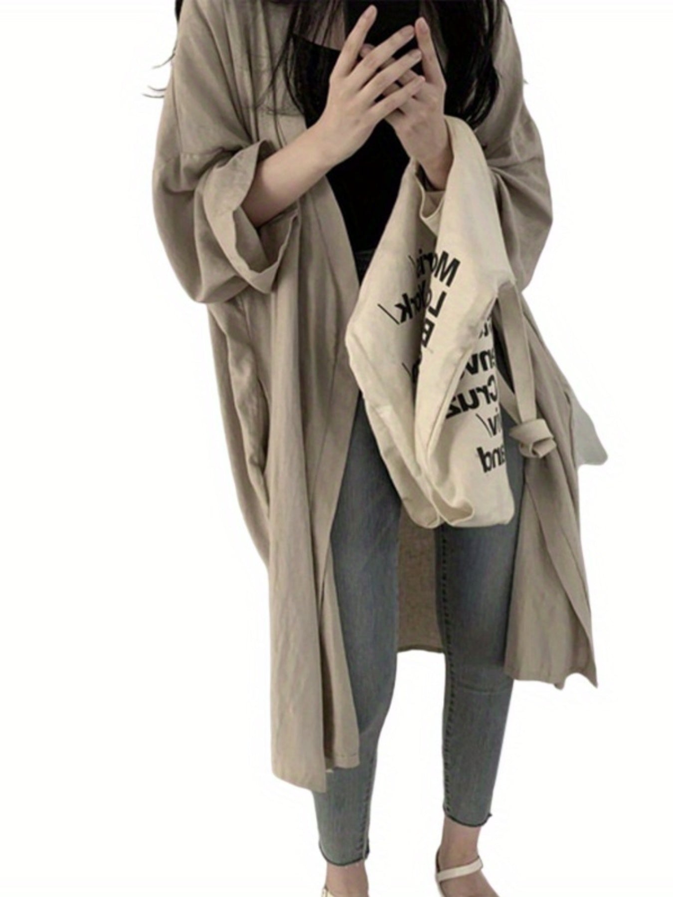 Women Long Cardigan Simple Solid Color Long Sleeve Loose Fit Bottom Split Slim Coat Summer Long Sunscreen Jacket