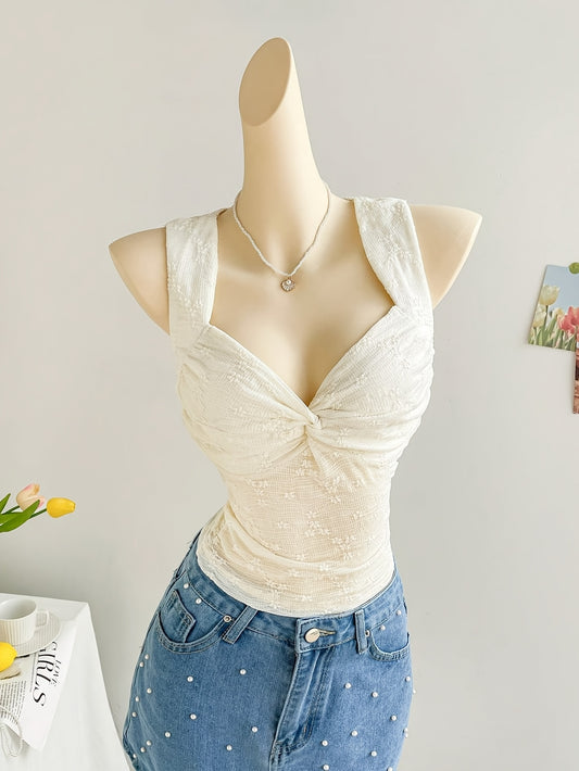 Women'S Stylish Textured Fabric Twisted Pleated Fitted Tank Top