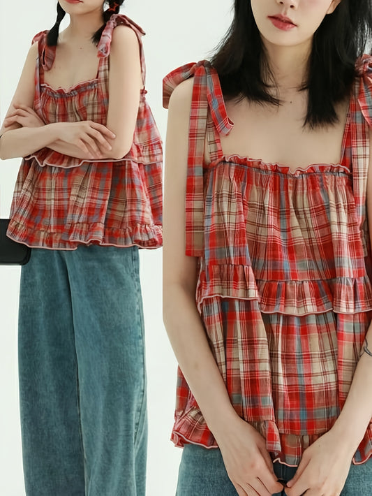 A Comfortable Checkered Top for The Spring And Summer Vibe.